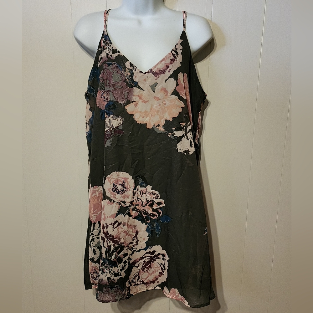 Xhiliration Chemise Medium Floral Gray‎ Pink Intimates Sleepwear Nightie B49